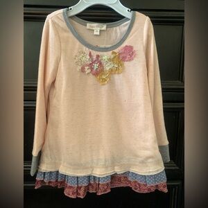 Charming Kids Long Sleeve Dress with Floral Sequins